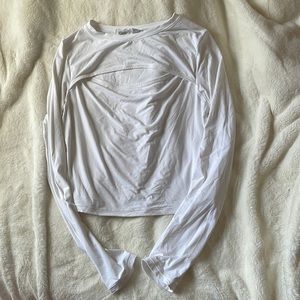 Alphalete White Long Sleeve Keyhole shirt